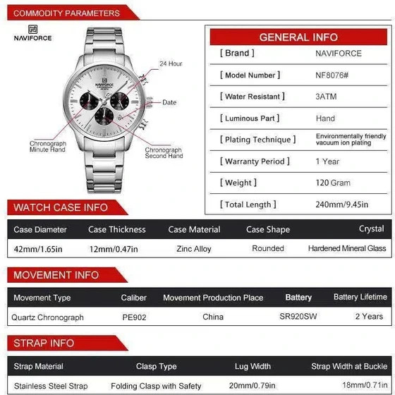 ساعت مچی NaviForce nf-8076-9